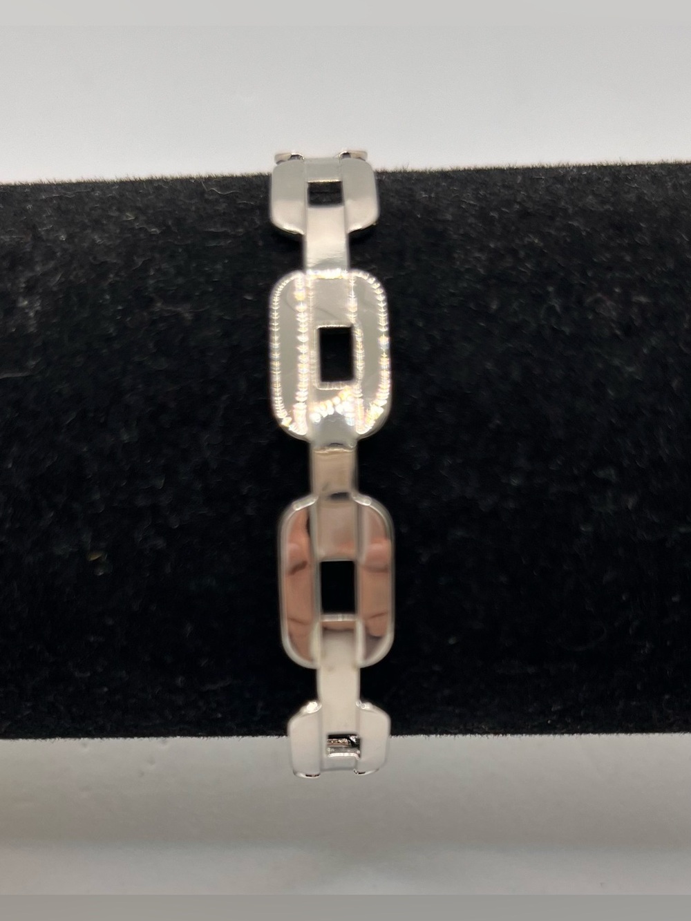 Silver Cuff Link Bracelet - Sleek Rectangular Chain